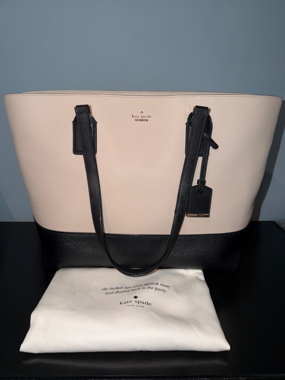 Kate Spade Carmen Street Harmony Black and Cream Colorblock Leather Tote